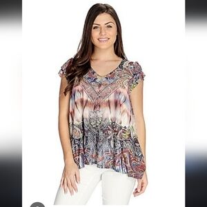 One World Floral Inset Women's Multicolor Paisley Top
